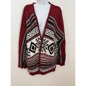 Mossimo Cardigan Open Sweater Southwestern Aztec Western Boho M Black Red